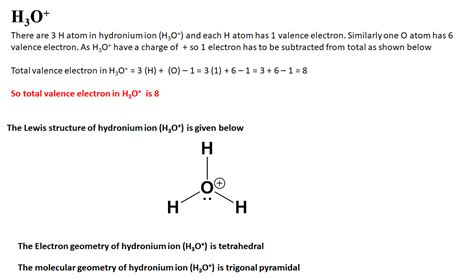 [Solved] 4. H30+ Lewis Structure Electron geometry Valence electrons ...