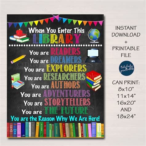 School Library Classroom Printable Poster, Librarian Decor, Technology ...