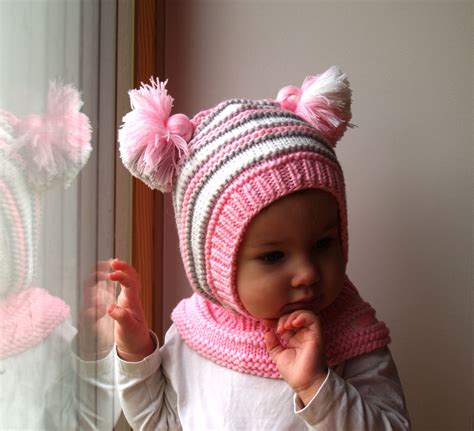 Waldorf inspired winter and snow hat. Hand knitted hoodie / balaclava hat for baby, toddler ...
