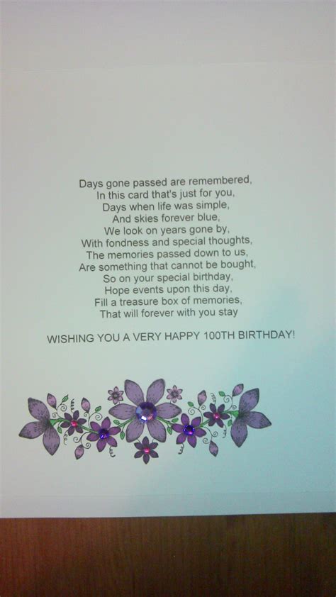 Special 100th Birthday Card - Insert 2 | Birthday verses, Old birthday ...