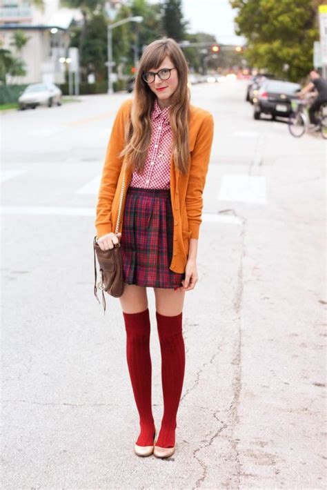 Orange Sweater, Quirky Outfits With Pencil And Straight, Geek Chic ...