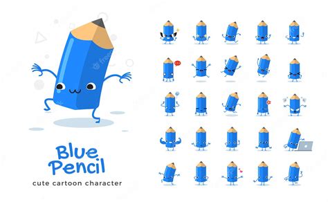 Premium Vector | set of cartoon of Blue pencil. Illustration.