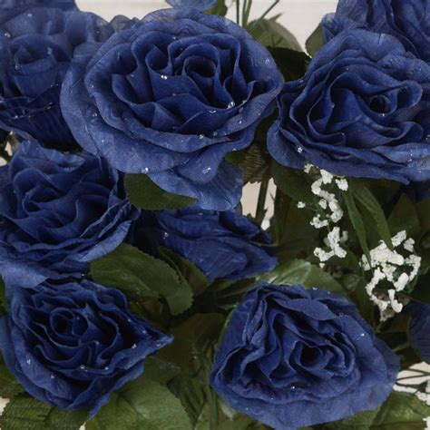 96 Artificial Navy Blue Giant Silk Open Roses Wedding Bridal Bouquet Centerpiece Decoration ...