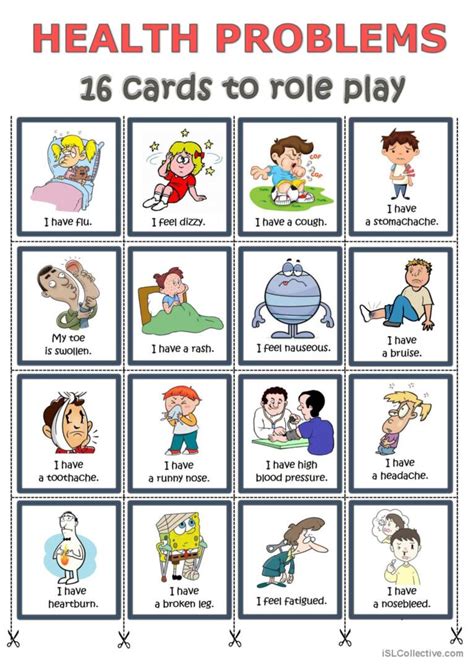 Health problems - cards to role play…: English ESL worksheets pdf & doc