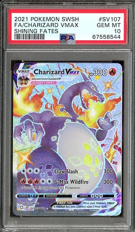 Mavin | 2021 Pokemon Sword Shield Shining Fates Full Art Charizard VMAX PSA 10 Gem SV107