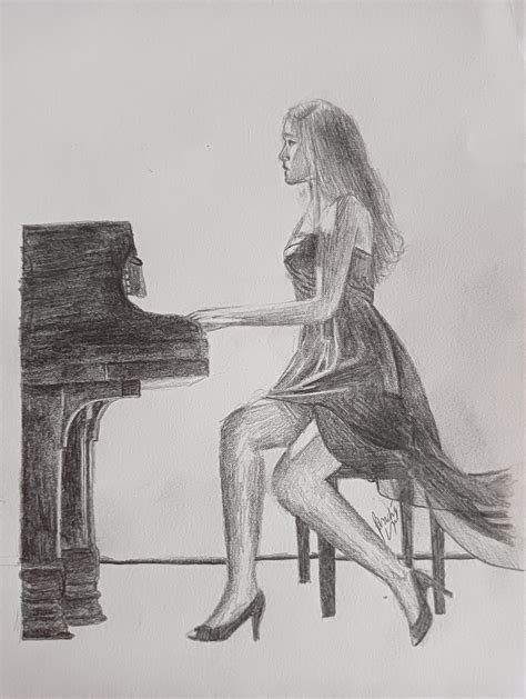 a girl playing piano : r/drawing