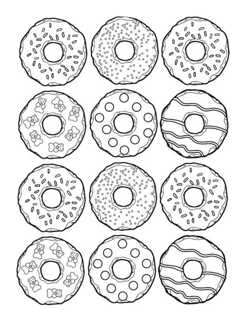 Donuts with chocolate and sprinkles Coloring Page - Funny Coloring Pages