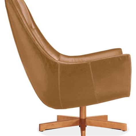 Room & Board | Charles Leather Swivel Chair & Ottoman with Wood Base | Leather swivel chair ...