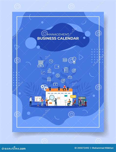 Management Business Calendar People Standing Sitting Front Calendar Calculator Chart Board for ...