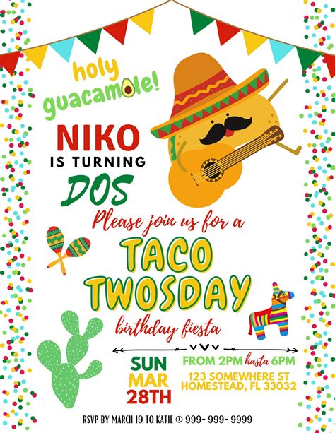 Taco Twosday Birthday Invitation Taco Tuesday Birthday - Etsy