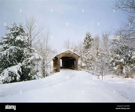 covered bridge at Johnson Vermont USA in winter Stock Photo - Alamy