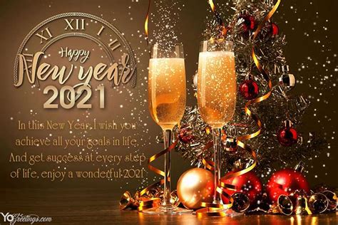 Happy New Year 2021 Greeting Wishes Card With Champagne