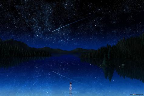 Alone girl watching night Shooting Star HD wallpaper download