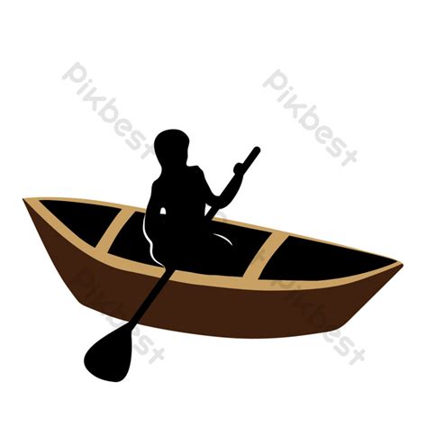 Vintage Wooden Boat Silhouette Rowing Element PNG Images | PSD Free ...