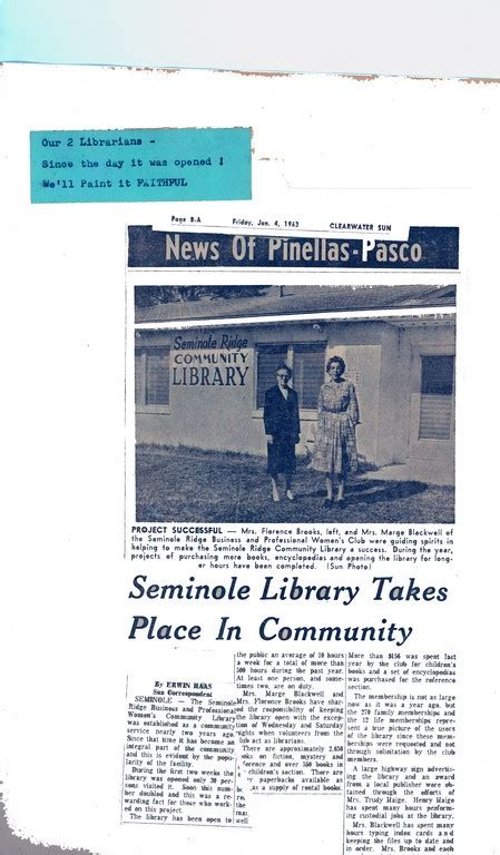 Official Website of the City of Seminole, Florida - Library History