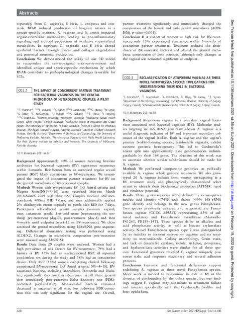 (PDF) O02.3 Reclassification of Atopobium vaginae as three novel ...