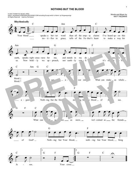 Nothing But The Blood Sheet Music | Matt Redman | Easy Lead Sheet / Fake Book