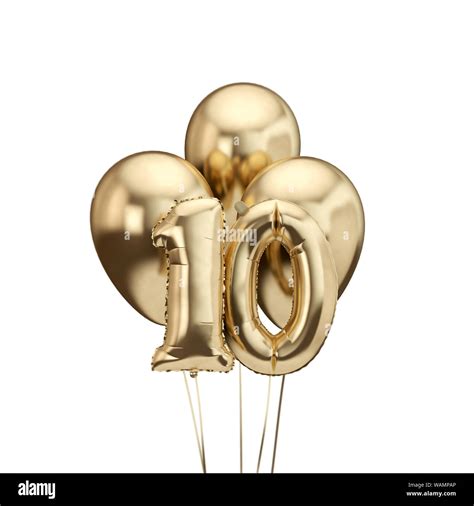 10th birthday gold foil bunch of balloons. Happy birthday. 3D Rendering Stock Photo - Alamy