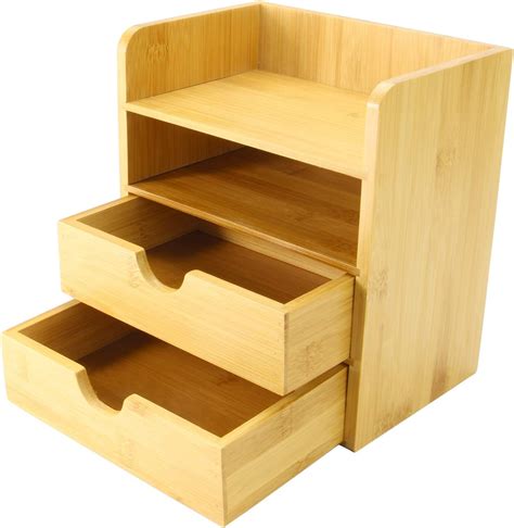 Organisateur de bureau en bambou | Mini rangement de bureau avec tiroirs | Rangement pour ...