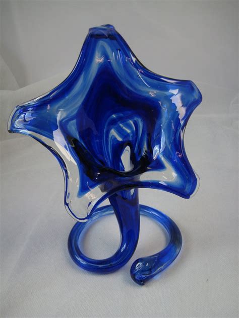 Cobalt Blue Vintage Hand Blown Glass Blue Flower Vase