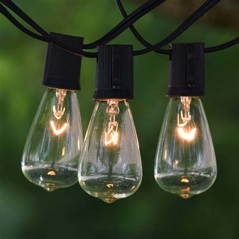 Vintage C9 String Lights, 25' Black & Edison Style Clear Bulbs