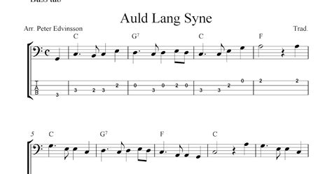 Free easy bass guitar tab sheet music, Auld Lang Syne