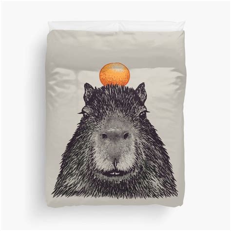 Capybara Orange | Capy Yuzu | Capybara with Orange on Head | His Name - Gort | Portrait Duvet ...