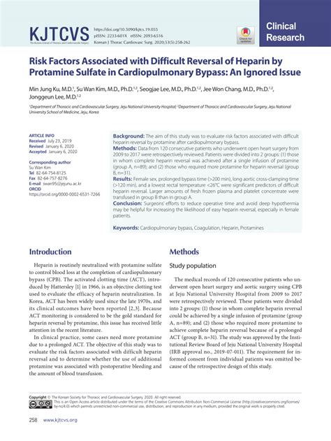 (PDF) Risk Factors Associated with Difficult Reversal of Heparin by Protamine Sulfate in ...