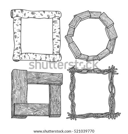 Set Wooden Frames Freehand Drawing Vector Stock Vector 521039770 - Shutterstock