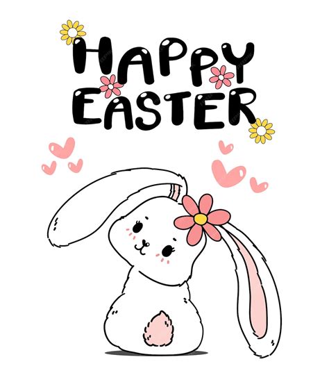 Cute spring bunny easter, happy easter, ilustración de dibujo de doodle ...