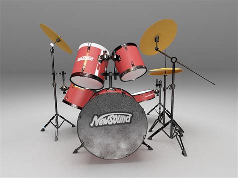 Drum set with cymbals 3D model Download for Free