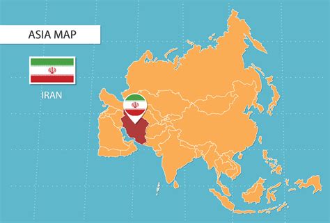 Iran map in Asia, icons showing Iran location and flags. 15705593 ...