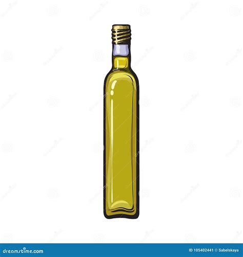 Hand Drawn Labelled Closed Bottle of Olive Oil Stock Vector - Illustration of organic, health ...