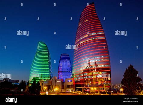 illuminated Flame Towers at night, Azerbaijan, Baku Stock Photo - Alamy