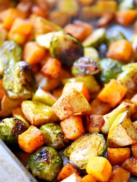 Oven Roasted Brussels Sprouts with Butternut Squash and Apples - Mom On Time… | Roasted brussel ...