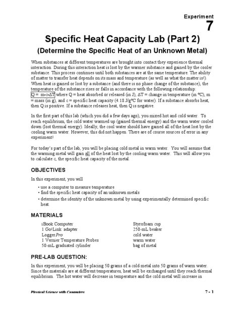Specific Heat Lab | Heat | Temperature