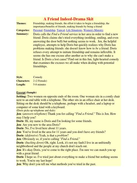 A Friend Indeed-Drama Skit: Themes: Categories: Summary | PDF