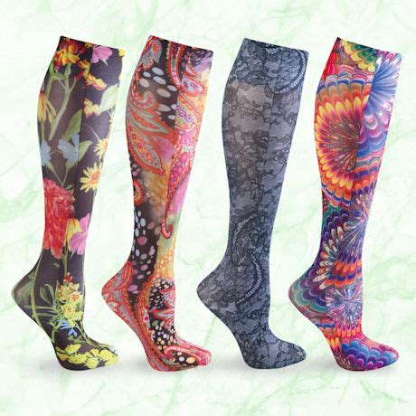 Printed Mild Compression Knee High Stockings - Women's at Support Plus ...