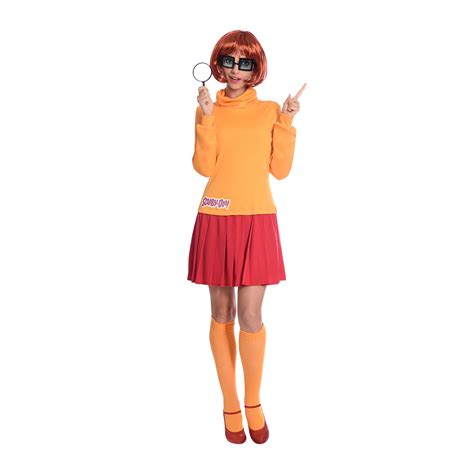 Adults VELMA Dinkley Fancy Dress Costume+Wig Scooby Doo Ladies Mystery ...