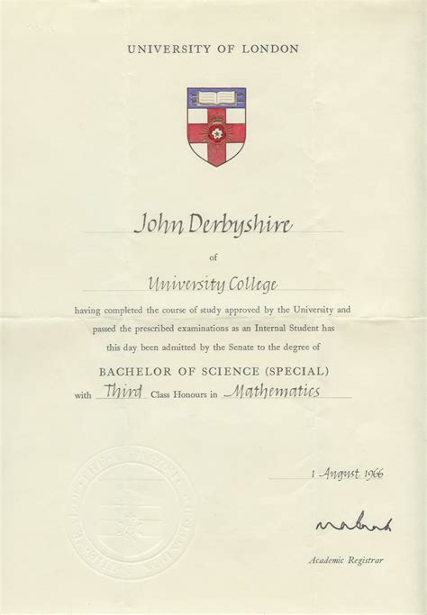 College University: University College London Degree Certificates