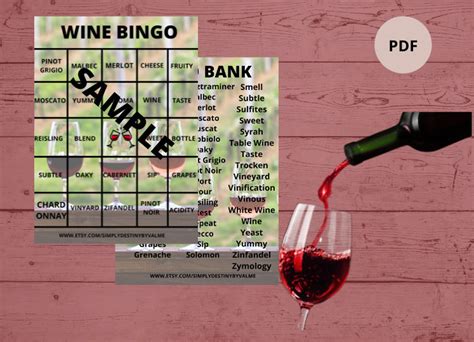 Wine Bingo Wine Tasting Game Winery Game Wine Theme | Etsy