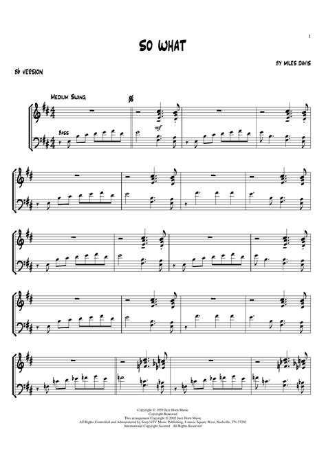 So What by Miles Davis Sheet Music for Jazz PlayAlong – Bb Instruments ...