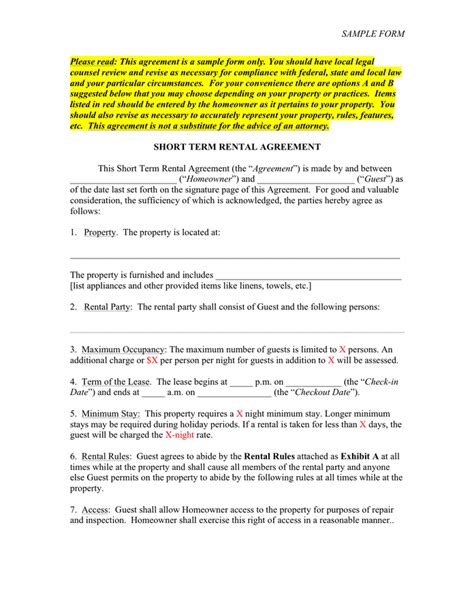 Short term rental agreement template in Word and Pdf formats - page 2 of 10