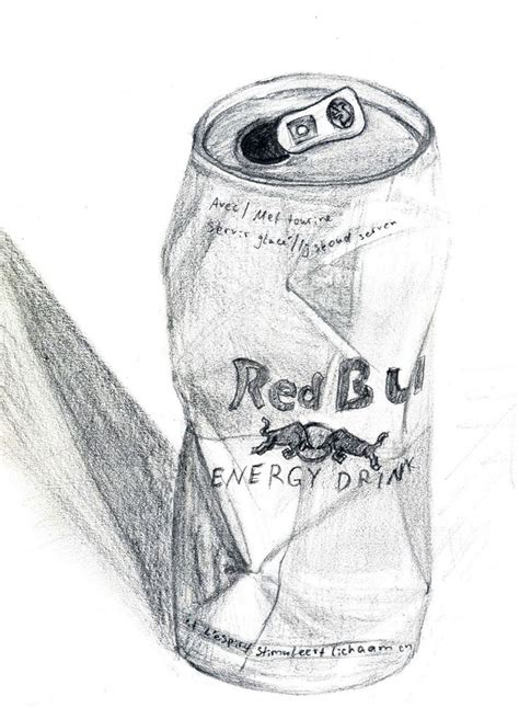 a pencil drawing of a can of redbull energy drink with the lid open