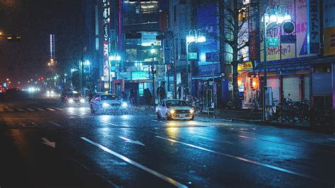 HD wallpaper: white car, street, city, Japan, illuminated, night ...