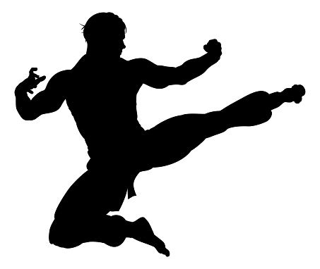 Karate Kung Fu Flying Kick Man Silhouette Stock Illustration - Download Image Now - iStock