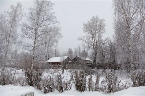 Winter Countryside Rural Landscape. Village Houses Stock Image - Image of frost, home: 81989493