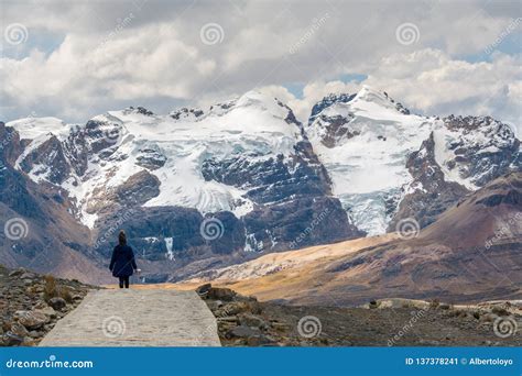 Hiker in Pastoruri Glacier, Huascaran National Park, Peru Stock Image ...