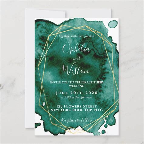 Watercolor Emerald Green Gold Frame Luxury Wedding Invitation | Zazzle | Luxury wedding ...