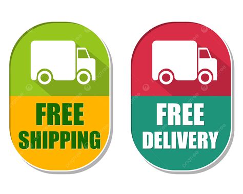 Two Elliptical Labels Featuring Truck Sign Offering Free Shipping, Provision, Home, Free PNG ...